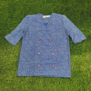 Vintage MOD Splatter Shirt Womens Medium 20x29 Blue White